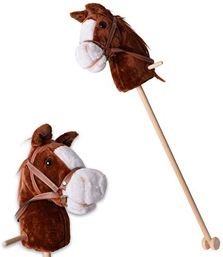 TE-Trend Steckenpferd mit Sound für Kinder - Plüschpferd mit langem Stil - Geschenk für Reiterhof-Fans & Hobby Reitspiel - Braun
