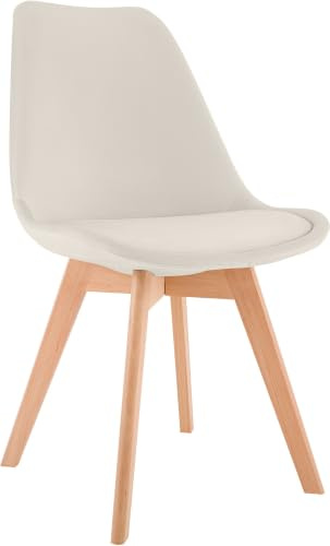 CLP Esszimmerstuhl gepolstert Linares, Küchenstuhl mit Rückenlehne und Holzgestell Buchenholz, Polsterstuhl mit Bodenschonern Farbe beige Material Samt