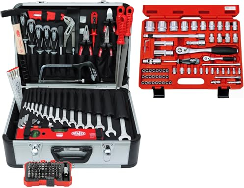 FAMEX 729-18 Profi Alu Werkzeugkoffer Set bestückt mit - Made in Germany - Werkzeug, hochwertiger und robuster Alu-Koffer, Werkzeug Set für den gewerblichen Einsatz