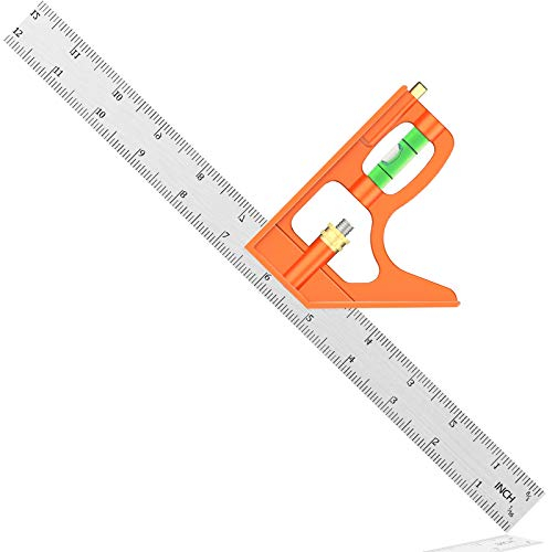 Combination Square, Set Square Engineers Square 12Inch/300mm Stainless Steel Ruler, Adjustable Carpentry Square 45/90 Degree with Bubble Level, Measuring Tool for Carpenter/Engineer/Woodworking