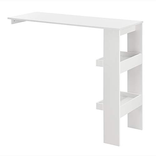 [en.casa] Tavolo Alto da Bar con 2 Ripiani Laterali Bancone a Parete da Cucina Penisola con 2 Vani Scomparti Aperti Tavolo da Muro 120 x 45 x 106 cm - Bianco