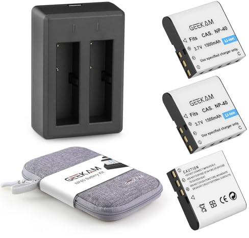 GeeKam NP-40 Battery Pack, 3 x 1500mAh Rechargeable Batteries with NP 40 Dual Charger for Video Camera Camcorders Compatible with Casio NP-40 (Not for Fujifilm NP40), Kodak LB-060, GE GB-60