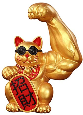 Fenteer Muscle Arm Lucky Fortune Cat Figurine Sculptures Head Vigorously Opening Gift Shop Sculptures Fortune Wealth Welcoming Cat Ornament Chinese New Year Decoration Festive Decor- Left Luck