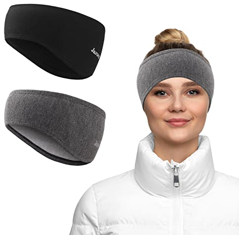 Stirnband Ohrenschutz für Damen und Herren - Winter/Frühling/Herbst Sport Haarband Elastisch Ohrenwärmer Kopfband für Jogging Laufen Wandern Fahrrad - 2er Set ( Schwarz+Grau)