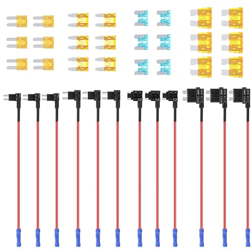 36 Stück Stromdieb KFZ Sicherung Adapter Set, Minisicherungen Piggyback | Stecksicherung Verteiler Add A Circuit Sicherungsadapter mit Flachsicherungen 5A 15A, Sicherung Stromdieb