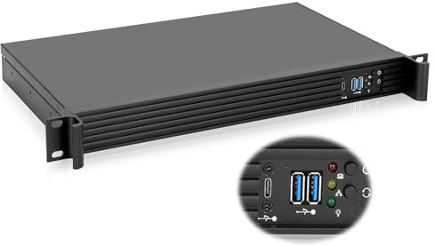 Rackchoice Châssis Compact pour Serveur/Ordinateur de Bureau 1U – Profondeur de 25 cm, Prend en Charge la Carte mère Mini-ITX, Type-C et USB 3.0, Noir