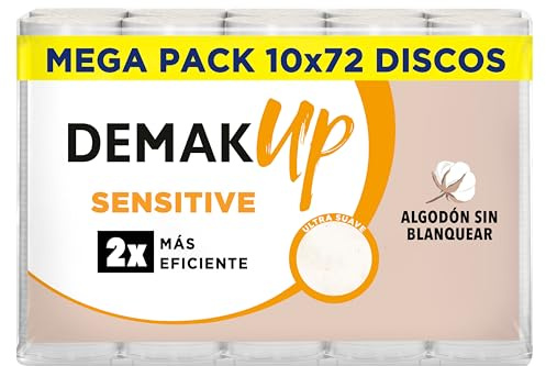 Demak'Up Sensitive 10x72 - Runda bomullsskivor av sminkborttagare - Naturlig bomullsfiber utan blekning