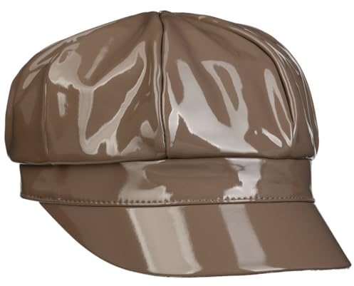 bedacht Uni Lackmütze Ballonmütze Regencap Damen - Made in Italy mit Schirm, Futter Herbst Sommer Frühjahr Winter Frühling-Sommer Herbst-Winter - One Size Taupe