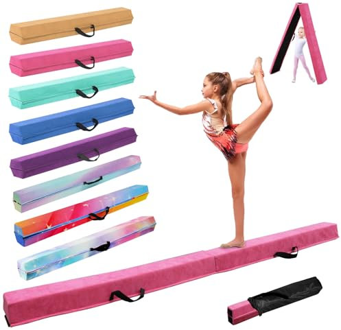 SportBob Viga de Equilibrio Gimnasia 240 cm, Barra de Gimnasia Plegable Portátil para Entrenamiento con Base de Goma Antideslizante para Niños, Principiantes y Gimnastas Profesionales