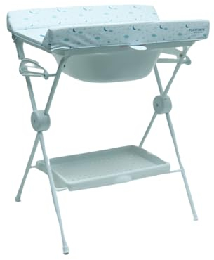 PLASTIMYR Bañera Cambiador Bebe Plegable LEA - Cambiador con Bandeja Organizadora y Patas Antideslizantes – Bañera Plegable Bebé Viaje Seguro y Compacto - Azul - 85x63x96cm