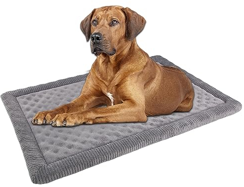 Graue Hundebox-Unterlage, Memory-Schaum, großes Hundebett, weiches Flanell, waschbar, rutschfest, 121,9 x 76,2 cm, Grau