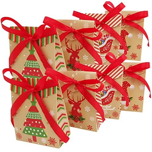 Amosfun 24stücke Weihnachtsgeschenkboxen Aus Kraftpapier Süßigkeitenverpackungen Für Partys Für Weihnachten Feste Und Robuste Dekorative Tüten Für Familie Und Freunde