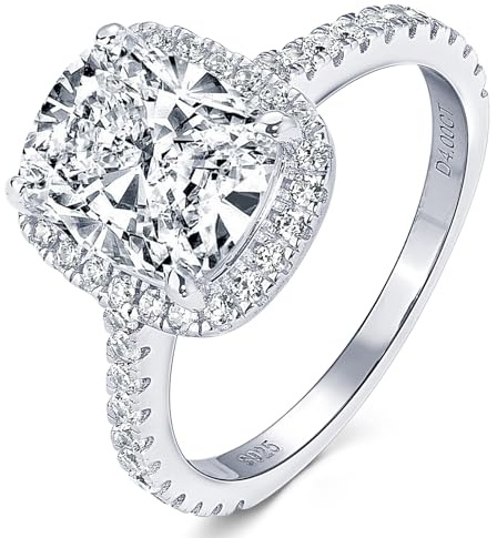 EONFUN 4CT Cushion Cut Moissanite Engagement Halo Rings for Women D Color VVS1 925 Sterling Silver Ring Gift for Wedding Anniversary Promise Ring (Ring Size 4.5)