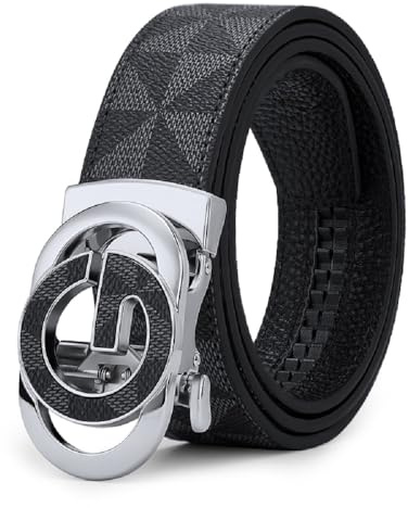 VANNANBA Mens Ratchet Belts Genuine Leather Belt with Automatic Buckle Alloy Gift for Men(42-45 Waist Adjustable,Black43)
