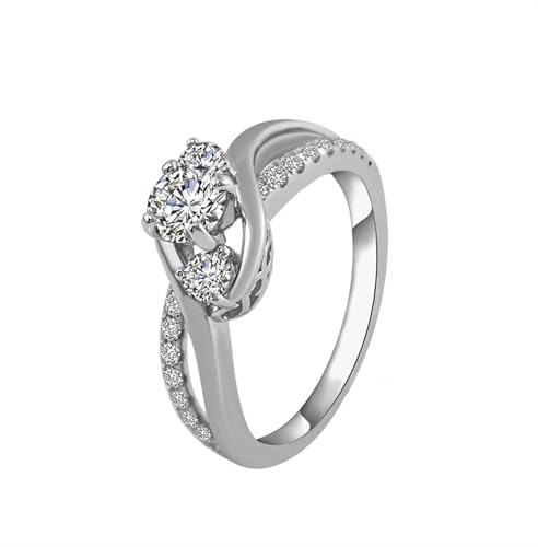 Damen Ringe Silber 925 mit Stein, Frauen Sterling Silber Gedrehter Ring mit 0,5 ct Moissanit (Größe Anpassen)