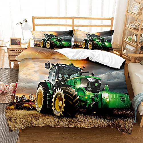 ZZTBQ - Bettwäsche für Kinder 135x200 - Kinderbettwäsche - Bettbezug und Kissenbezug-Set - Traktoren,Traktor & Mähdrescher Design - Einzelbettwäsche Set