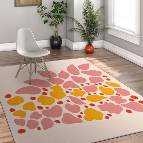 HOBBOY Erwachsenen- und Kinderteppiche niedlicher rosa Teppich Matisse Abstrakter geometrischer Bodenteppich maschinenwaschbare Teppiche gelbe Matte für Wohnkultur 160 x 230 cm