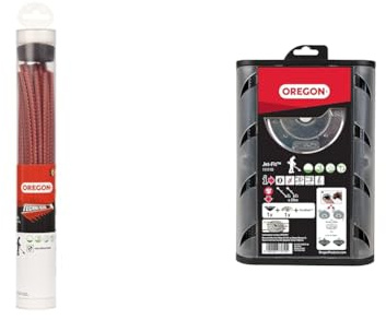 Oregon 525244 Fil de Coupe Strié Prédécoupé Techni-Blade, Rouge, 7 mm, 26 cm, 155 Pièces & Jet Fit 2 Tête de Débroussaillage, Tête à Chargement Facile