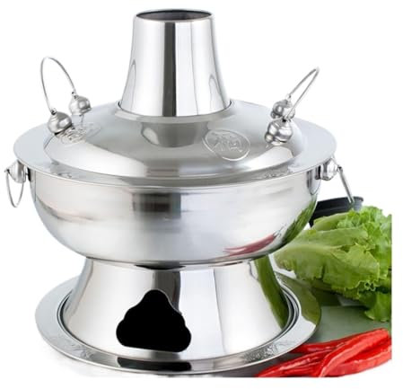 Charcoal Hotpot, Traditional Charcoal Copper Hotpo Chinese Hot Pot for Home Restaurant Party, Charcoal Heated Soup Pot Kitchen Gadgets Cookware, Outdoor Cooking Pot Picnic Stove Chinese Fondue(Silvery