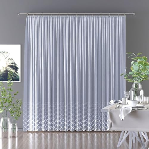 Gardinen Vorhangen Weiß 300x160 cm (BxH) Alamos Kurz Vorhänge mit Kräuselband Jacquard Küchengardinen Scheibengardine Wohnzimmer Gardinenschals Kurzstores