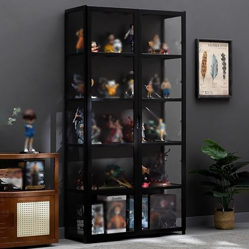 Bamboo Curio Vitrine 4/5 Etagen mit Acrylglastüren - Aufbewahrung für Sammlerstücke, Bücherregal und Bücherregal für Schlafzimmer oder Spielzimmer