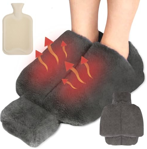 PRITOK Fußwärmer Wärmflasche: 2L Groß Wärmflasche Füße Fußwärmer Ohne Strom für Damen/Herren/Erwachsene, Super Soft und Wärmend Fußwärmflasche Fußheizung für Schlafzimmer Wohnzimmer Büro