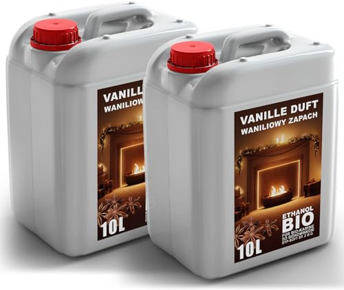 20L Premium Bioethanol 96,6% Rein - 2x10 Liter ökologischer Brennstoff für Ethanol-Kamine, saubere Verbrennung, rauchfrei, lebendige und stabile Flamme (Vanilleduft)