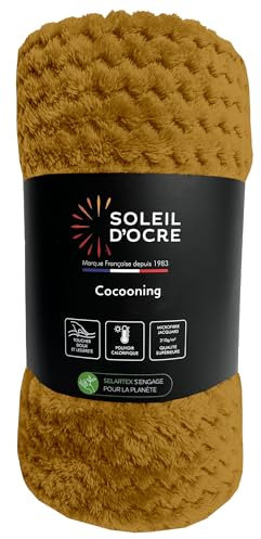 Soleil d'ocre Cocooning, Manta de 180 x 220 cm, Color Mostaza