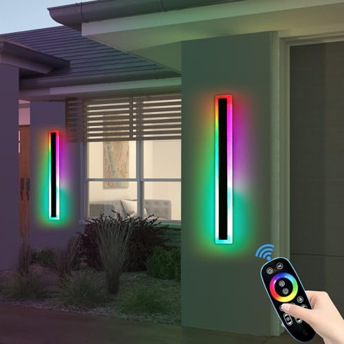Mikeru 80CM Outdoor RGB Wandleuchte, 16 Farben dimmbare Wandleuchte IP65 wasserdicht Weihnachten Außenbeleuchtung 3000K-6000K mit Fernbedienung 10%-100% Dimmbare Außenwandleuchte für Hof, Villa