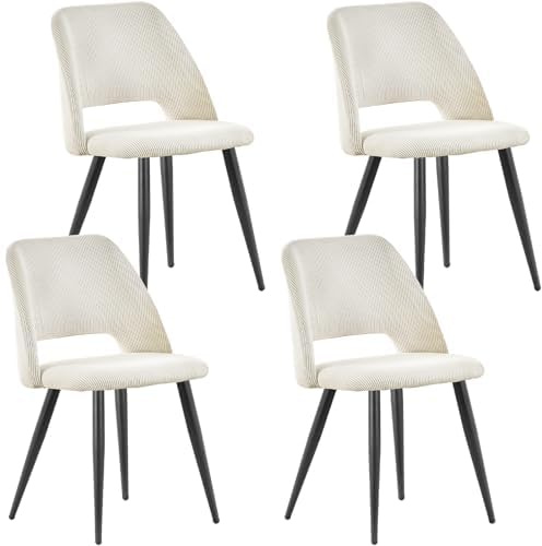 WAFTING Esszimmerstühle aus Cordstoff mit Dickem Schwamm,4er Set,Beige | Mit dickem Schwamm gepolstert, separaten Metallfüßen, Moderner Polsterstuhl für Esszimmer, Wohnzimmer, Schlafzimmer,Empfang