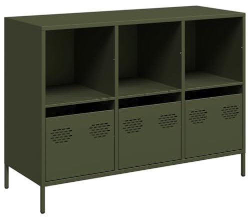 vidaXL Aparador de Acero Laminado en frío Verde Oliva 101,5x39x73,5 cm, Armario de almacenaje, Mueble aparador, Mueble de almacenaje de Cocina, bufé