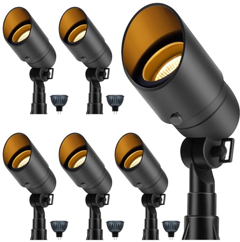 Gardencoin Low Voltage Landscape Spotlight, 12V LED Outdoor Landscape Lighting, Landscape Spot Lights Wired for Garden and Yard, Aluminum Up Lighting Fixture with 5W MR16 Replaceable Bulb (6 Pack)