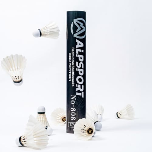 ALPSPORT 808 12 Pack White Goose Feather Badminton Shuttlecocks Birdies, High Speed Training Shuttlecock Balls with Great Stability and Durability for Indoor Outdoor Sports