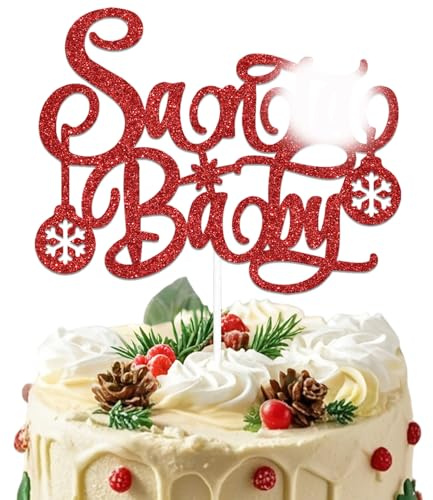 Red Glitter Baby's Christmas Cake Topper Christmas 1st Birthday Cake Decoration