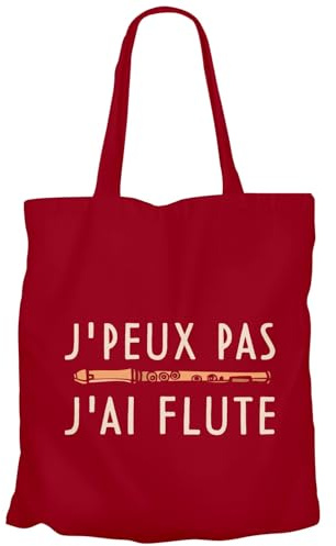 Fabulous Tote Bag Sac Shopping en Toile Rouge - J'Peux Pas J'ai Flute Musique Instrument Classique - 10 L