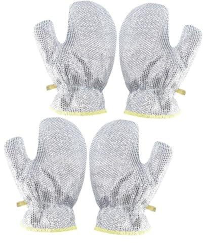 GARVALON Steel Wool Dishwashing Gloves 2 Pairs Waterproof Silver Kitchen Gloves Wire Cleaning Cloths Non-scratch Multipurpose