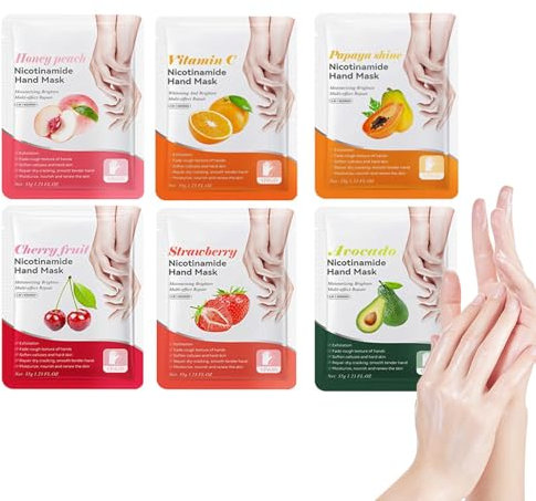 6 Paia Maschera Per Mani Esfoliante Idratante Con Acido Ialuronico E Ceramidi, Guanti Riutilizzabili Per Mani Screpolate e Secche, per Ripristinare la Morbidezza della Pelle.