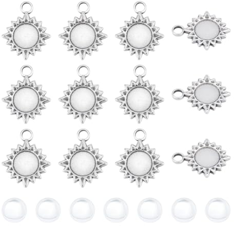 UNICRAFTALE Blanke Sonnen Charm Anhänger Cabochon Rohlinge Anhänger Tabletts Set Flachen Runden Blanken Anhängern Lünette Edelstahl Cabochon Für Selbstgemachte Halsketten Und Ohrringe