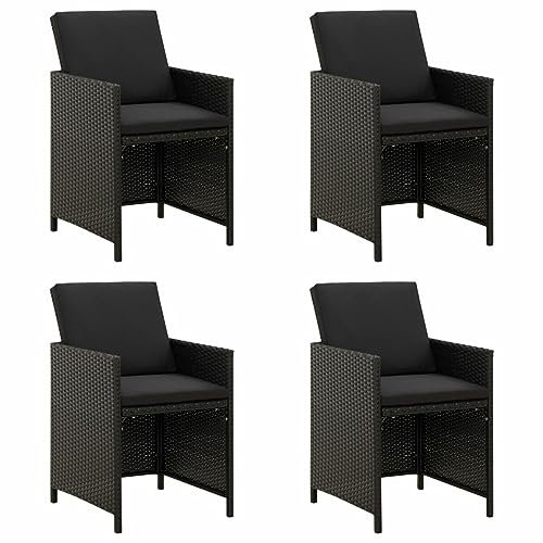 Brokky Gartenstühle mit Kissen Garten StüHle Terassenstuhl AußEn GartenstüHle Balkon Stuhl 4 STK. Poly Rattan Schwarz - 316746