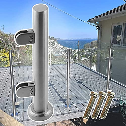 BABYCE Stair Railing Handrail End/Corner/Mid Post - Glass Railing Post System, Commercial Freestanding Baluster Post Glass Pool Fence Pole, for Stairway Garage Steps(Deep Coffee,Height 100cm/39.4in)