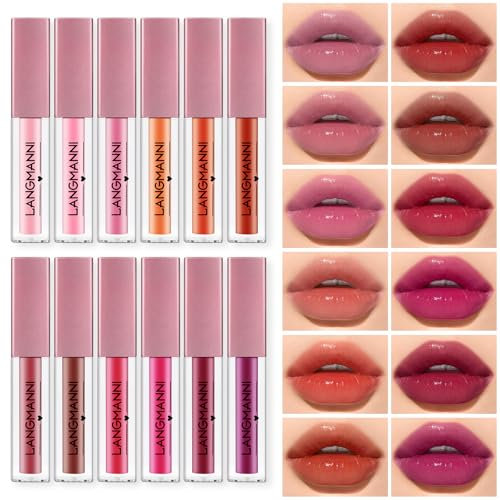 Rossetto Liquido, 12 Pezzi Set Di Lucidalabbra Lucido Idratante, Gloss Labbra ad Azione Rimpolpante, Non Appiccicosi, Set Di Rossetto per Donne