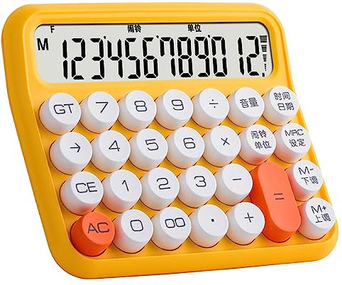 Taschenrechner mit Großen Tasten und Großem LCD-Display, Mechanischer Taschenrechner mit Softtasten, 12-stelliger Taschenrechner, Rutschfestes Pad, Automatische Abschaltung für