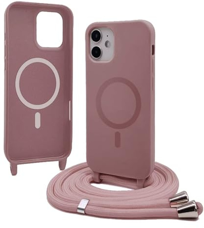 Bigcousin Coque Magnétique pour iPhone 11 avec Cordon,[Compatible avec MagSafe],Silicone avec Collier Case Portable Cover,Réglable Collier Lanyard Case,Rose Gold