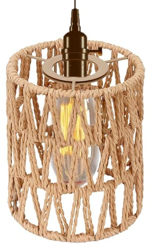 YREYBN Handwoven Boho Rattan Lampshade, 5.9 H x 4.72 D, Natural Brown Round Shade for Bedroom, Living Room, Dining Room, Pendant, Wall Sconces, Floor Lamps