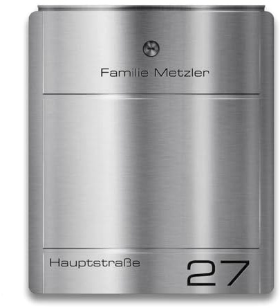 Metzler Briefkasten Edelstahl gebürstet mit Namensschild und Hausnummer - Wandbriefkasten Personalisiert mit Gravur und Zeitungsfach optional - Wasserdicht & rostfrei | Moris