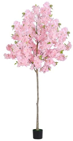 180cm/5.9FT Cherry Blossom Tree Artificial Indoor & Outdoor - Realistic Fake Flowering Tree with Cement-Filled Pot, Large Faux Sakura Plant for Garden, Office, Wedding