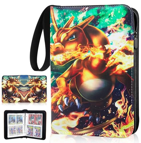 Kinfezlon 50 Seiten 400 Taschen Karten Sammelalbum für Pokemon Karten, Tragbar Wasserdicht PU Sammelalbum für Pokemon, Sammelkarten Album Mit Reißverschluss Und Griffschlaufe,Kindergeeignete Geschenke