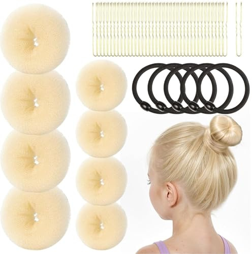 Donut Hair Bun Set mit 13 Stück Beige Haardutt, Dutt Maker 40 Stück Gold U-Form Haarspange Haarnadel Donut Haark Hochsteckfrisuren Zubehör für Frisur Tänzer Kinder Mädchen Frauen