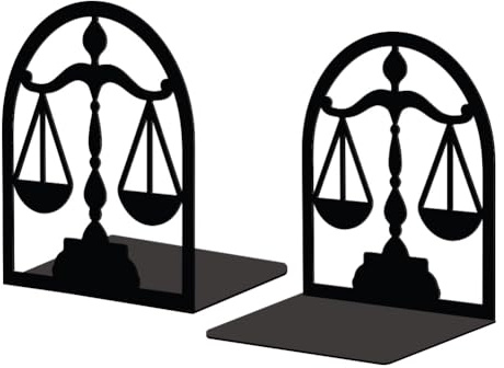 Peacoblue 5.3x4.3x6.3 Metal Bookends, Heavy Duty Book Ends for Shelves | Libra Constellation Theme Cast Iron Book Supports, 1 Pair Decor Stoppers for Desk, Library, Office & Home Shelves