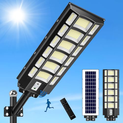 Viugreum 2000W Solar Straßenlaterne für Außen, 20000Lm Solarlampen mit Bewegungssensor, 6500K IP67 Wasserdichte Solarleuchten Superhelles LED Solar Strahler Außen für Garten, Hof Garage, Haustüren